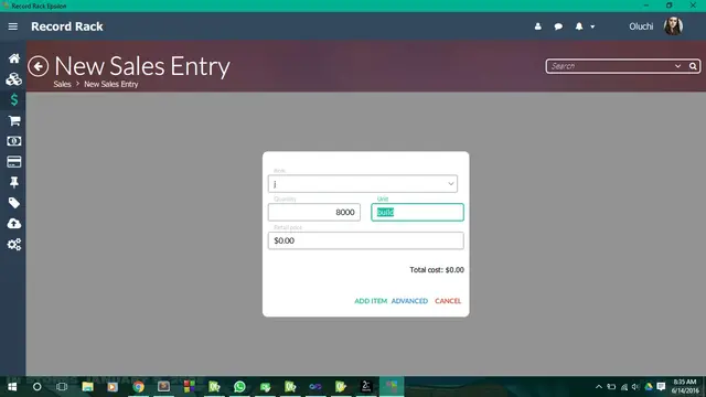 New stock item page in Record Rack Epsilon, though "New Sales Entry" is displayed as the title