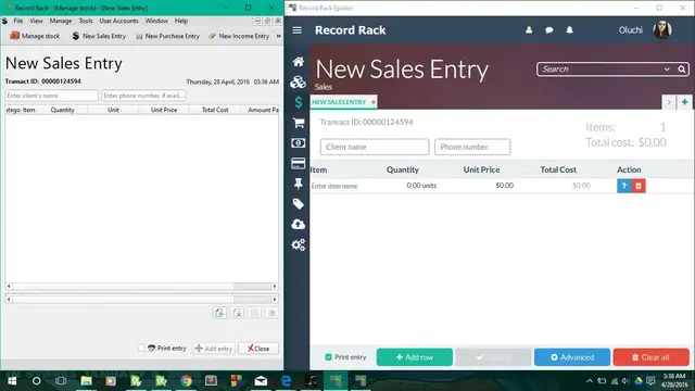 "New Sales Entry" page of both old and new version placed side by side
