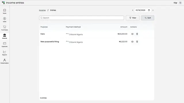 List of income entries in the latest Record Rack