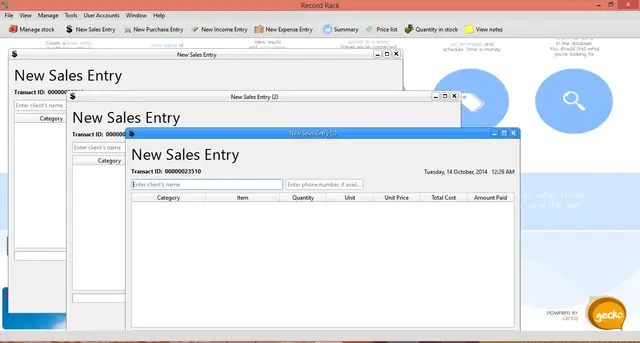 Multiple sale windows open in the Record Rack application