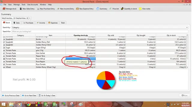 The Record Rack application displaying of quantities in their subunits