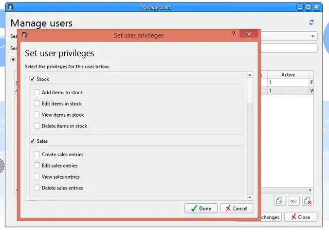 The old "User Privileges" window in the Record Rack application