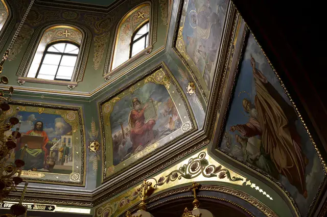 Paintings of biblical figures on temple walls